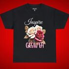Cotton T-shirt with Inspire Growth with roses Design Unisex Sizing Regular Fit