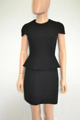 Vestido Alexander McQueen Negro Algodón/Lana Manga Gorra Peplum Talla 38/US 2 Foto 1 de 4