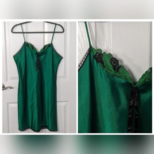 UNDERCOVER Abito slip vintage anni 80 sottocoperta verde intenso pizzo floreale raso taglia M