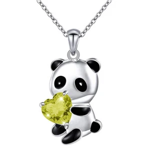 New Heart Shape Lemon Yellow Zircon Panda Bear Charm 17in.  Necklace Pendant - Picture 1 of 2