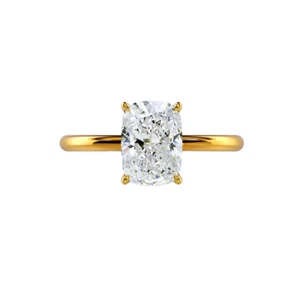 14K Yellow Gold Cushion Cut Diamond Ring 2.50 Ct Lab Grown IGI Engagement E F VS - Picture 1 of 11