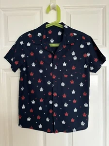 Royal king crown print cotton short sleeve party holiday shirt top boys 8-9yrs - Picture 1 of 8