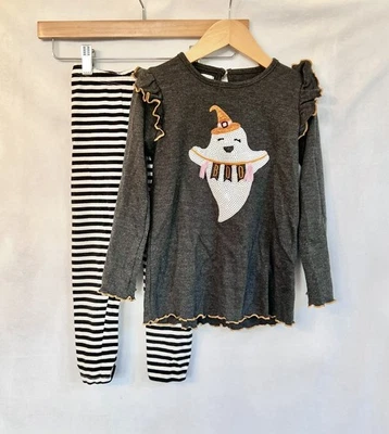 Mud Pie Niñas Halloween Conjunto 4T Manga Larga Camisa Gato Jack Leggings Lentejuelas Usado en Excelente Condición Foto 1 de 4