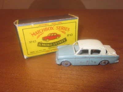 Vintage Lesney Moko Matchbox #43 Hillman Minx Gray Wheel NEAR MINT IN BOX 1958 - Immagine 1 di 2