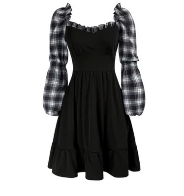 Scarlet Darkness Renaissance Goth Corset Dress L Black & Plaid Victorian Gothic - Image 1 of 4