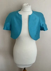 Jacques Vert Turquoise Blue Short Sleeve Cropped Shrug Bolero Jacket Size 12 NEW - Picture 1 of 7