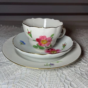 3 tlg. Meißen Porzellan Kaffeeset 1900er Blumen Vergoldung Handmalerei 2. Wahl - Bild 1 von 36