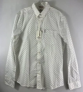 Ben Sherman Shirt medium mens White Black Polka Dots Pocket Button Bnwt New - Picture 1 of 14