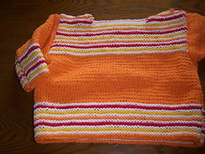 Pulli  Baby handgestrickt Größe 68 / 74 orange mit rotgelb weißen Streifen - Bild 1 von 3