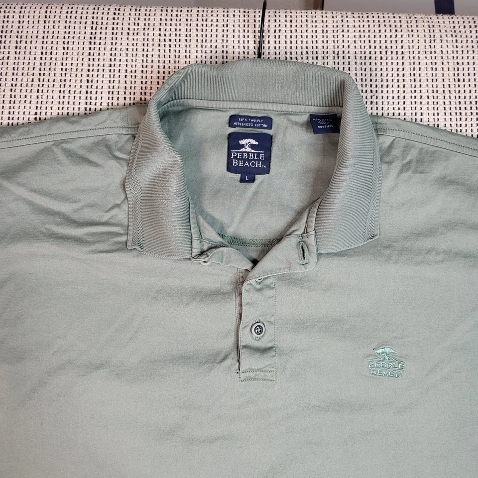 Camisa Polo Pebble Beach Para Hombres Años 60 Dos Capas Algodón Mercerizado Manga Corta L Oliva Foto 1 de 4