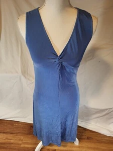 Boston Proper Ruched Sides Slinky Dress Size S Blue Twist Front Semi Sheer Sexy - Picture 1 of 5
