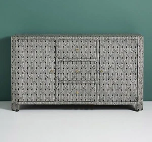 Bone Inlay Modish Black Solid Wood Sideboard Hatch 120x40x90cm - Picture 1 of 3