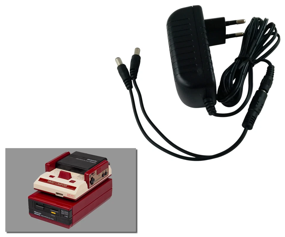 RETRO GAME SUPPLY Power Supply All-in-One for Nintendo Famicom + Disk System - EU Plug AC Adapter