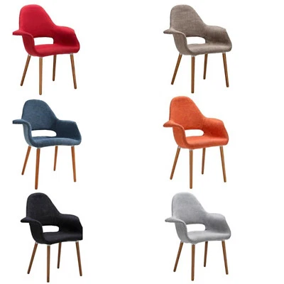 Mid-Century Modern Dining Flared Arm Accent Chair Twill Tweed Woven Fabric - Image 1 of 4