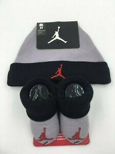 Nike Air Jordan Baby Boys Hat & Booties, 0-6 Months, Shower Gift, Gray / Black