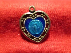 Jungfrau Maria Medaille Charm mit offenem Rahmen blaue Emaille STERLING 1/4" sq - Bild 1 von 2