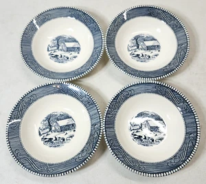 Royal Currier & Ives Blue Replacement Lot of 4 Schoolhouse in Winter 6.5" Bowls - Picture 1 of 6