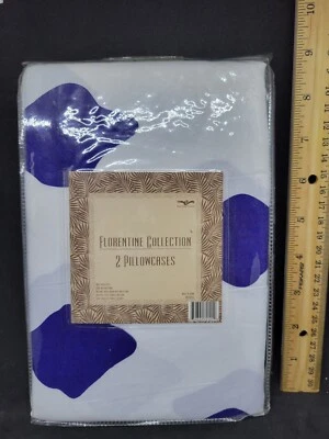 Colección Florentina Juego De 2 Fundas De Almohada Azul Estampado Geométrico Nuevo En Paquete Foto 1 de 4