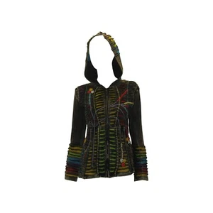 Handmade Cotton Boho Festival Patchwork Razor-cut Hoodie Jacket Cardigan Black - Picture 1 of 2