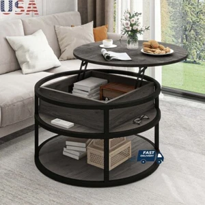 Modern Lift Top Round Coffee Table W/ Hidden Storage Living Room Office Durable - Picture 1 of 7