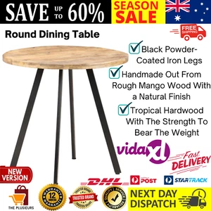 Round Dining Table Sturdy Wooden Top Iron Legs Handmade Kitchen Furniture 80cm - Picture 1 of 12