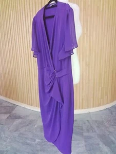 Jacqui E Purple Faux Wrap Stretch Midi Dress XL 16 Side Gather Buckle As New - Picture 1 of 5