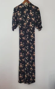 Natural Life Womens Black Floral Wide Leg Jumpsuit Size S Boho Cottage Core NWT - Picture 1 of 9