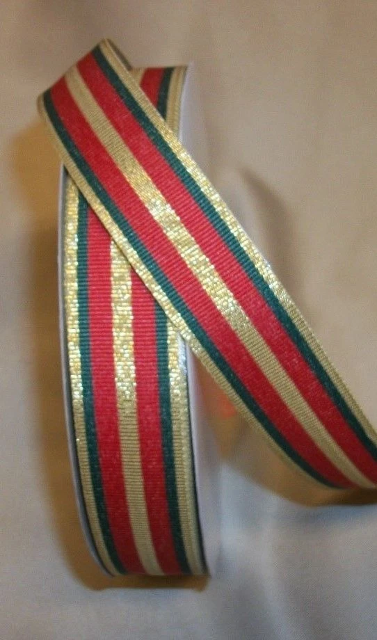 10 Yds. RED, GREEN, & METALLIC GOLD STRIPE GROSGRAIN   7/8" wide - Image 1 of 1