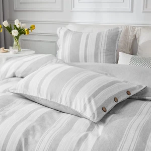 Queen Duvet Cover Set Soft Brushed Microfiber Striped Bedding Duvet Cover Sets Q - Picture 1 of 7