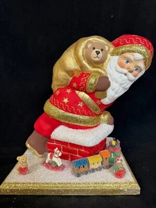 NEW large Ino Schaller Santa Claus going in roof chimney figurine display - Picture 1 of 7
