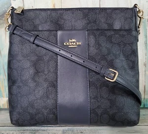 COACH Navy/Charcoal Coated Canvas Signature Lg 11 X 10 Messenger Crossbody EUC - Picture 1 of 13