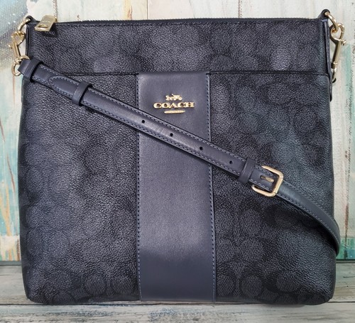 Tracolla Coach blu navy carbone rivestito tela firma Lg 11 x 10 messenger usata in ottime condizioni