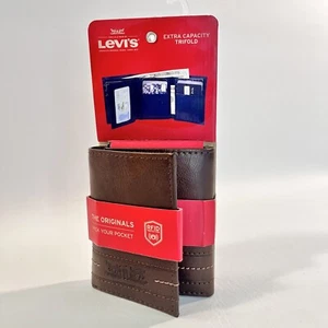 Men’s Levi's Brown Wallet Faux Leather Extra Capacity Trifold With Logo - Picture 1 of 4
