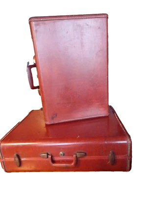 Vintage 1950s brown Samsonite Shwayder Bros. hard side suitcases Set Of 2 no key - Image 1 of 4