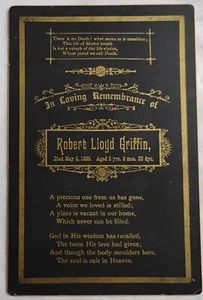 Gedenkkarte Beerdigung 1889, Kind, Robert Griffin - Bild 1 von 2