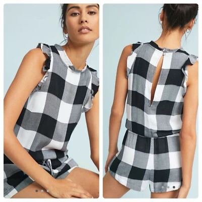 Mameluco Anthropologie tela y piedra negro blanco búfalo cuadros talla mediana Foto 1 de 4