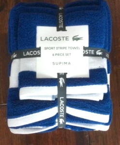 6 PIECE LACOSTE 100% SUPIMA SPORT BLUE with WHITE TOWEL SET - Picture 1 of 6