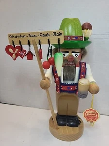 STEINBACH NUTCRACKER 12" CHUBBY Man OKTOBERFEST BAVARIAN Beer Mug Green Hat - Picture 1 of 24