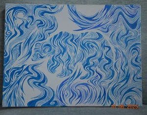 Elena Anatolyevna Kamelina Abstract BLUE BEAR Painting Oil on Canvas COA 11"x15" - Picture 1 of 8