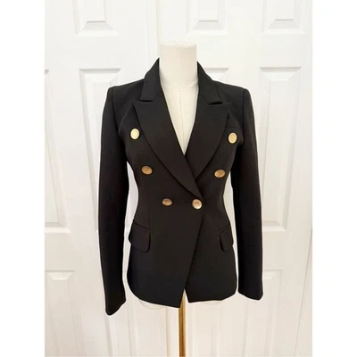 Kristina Mak Womens Black Gold Button Double Breasted Military Style Blazer XS - Image 1 of 4