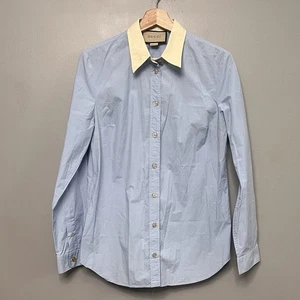 Gucci Mujer Azul Claro Popelina Abotonada con Cuello Amarillo GG Oro Gemelos 44 - Imagen 1 de 15