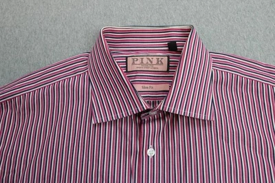 Thomas Pink Shirt Mens Size 16.5 in Dress Striped Long Sleeve - Image 1 of 4