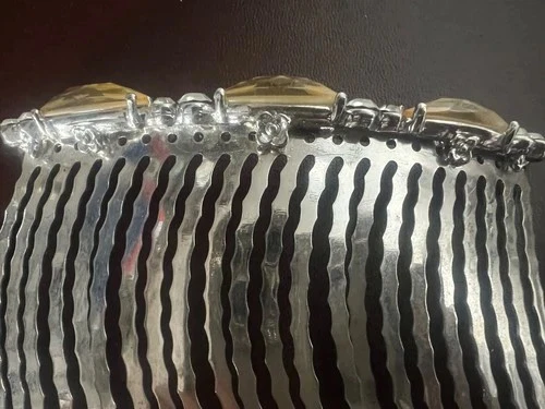 🔴 Fermaglio PETTINESSA di metallo argentato  decori pietre originale ART DECO' - Immagine 1 di 4