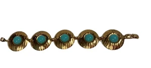 ¡NUEVO CON ETIQUETAS! "Brazalete concho vintage Napier tono dorado con cabujón azul turquesa nuevo en stock 7,5""" - Imagen 1 de 7