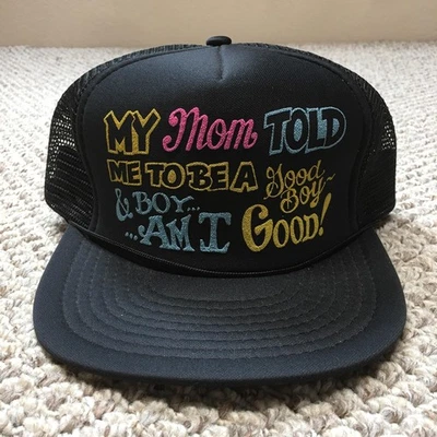 Gorra de camionero vintage espalda a presión negra malla eslogan Good Boy para hombre gráfico Foto 1 de 4