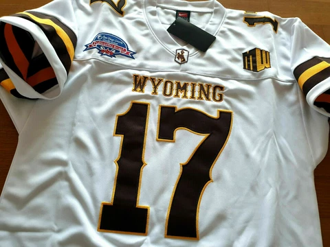 Josh Allen Wyoming Cowboys College #17 Dual Patch Sewn Jersey WHITE SZ XXL NWT Cover
