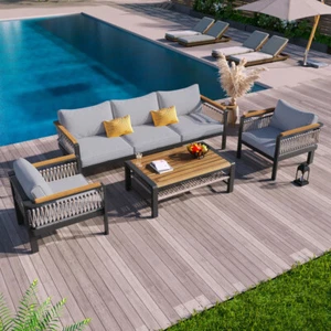 4 Pieces Outdoor Sectional Sofa Set 5-person Patio Seating Group Outdoor Set - Picture 1 of 24