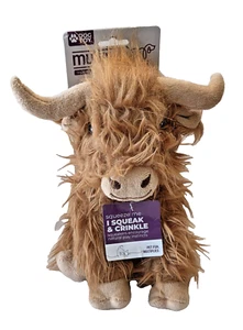 Multipet 9" Highland Cow, Dog Toy w/Squeaker & Crinkle, Brown, Soft Plush NEW - Picture 1 of 7