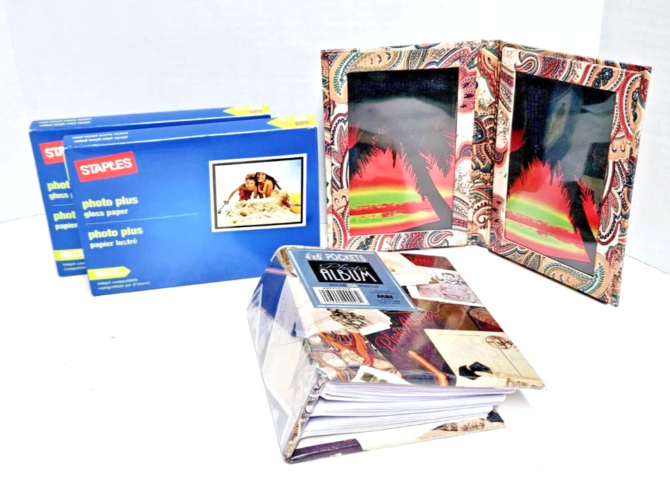 Lote de papel fotográfico brillante 4x6 - 2 paquetes con álbum de fotos y marco de exhibición plegable Foto 1 de 4