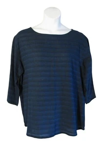 J. Jill L Navy Blue PureJill Indigo Textured Cotton Shirt Top Blouse 3/4 Sleeve - Picture 1 of 3